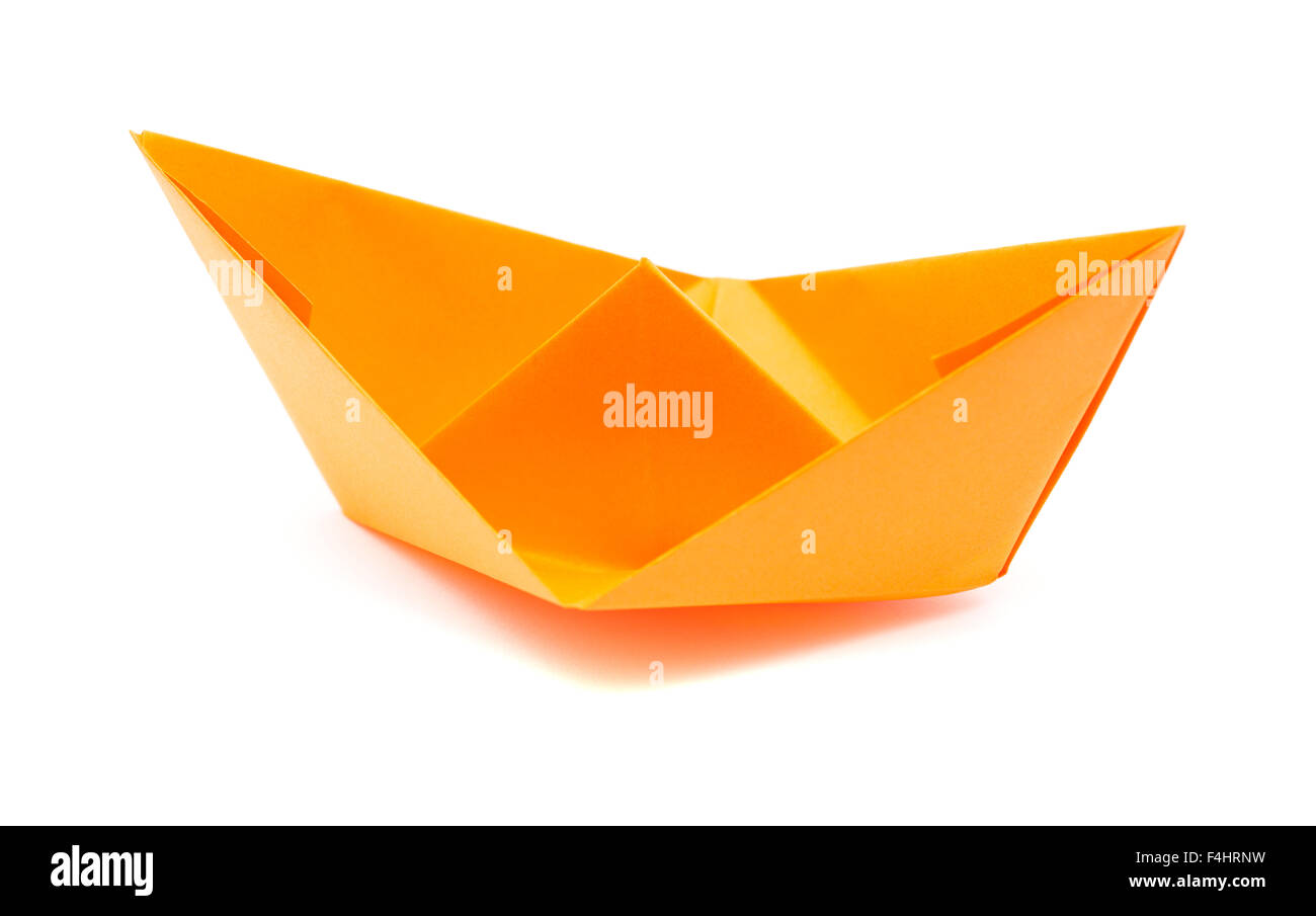 orange origami paper boat isolated on white background Stock Photo - Alamy