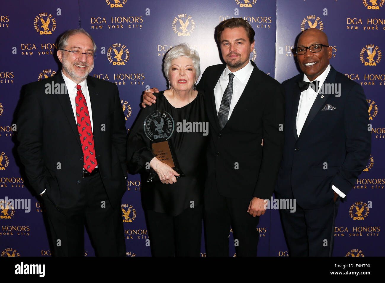 Vincent Misiano, Thelma Schoonmaker, Leonardo DiCaprio and Paris Barclay attend the DGA Honors Gala 2015 at the DGA Theater. Stock Photo