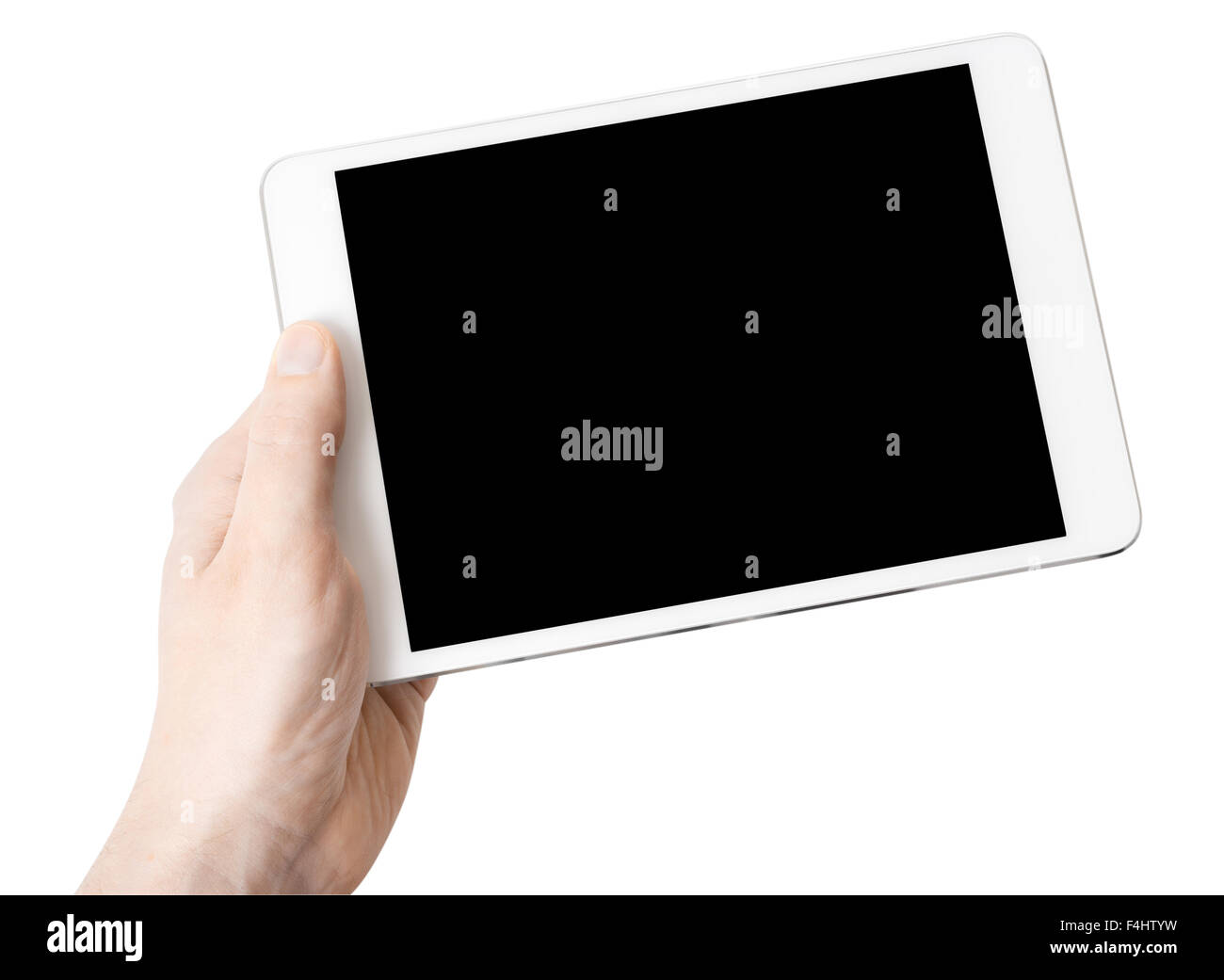 Digital tablet in one hand, on a white background, isolated Stock Photo