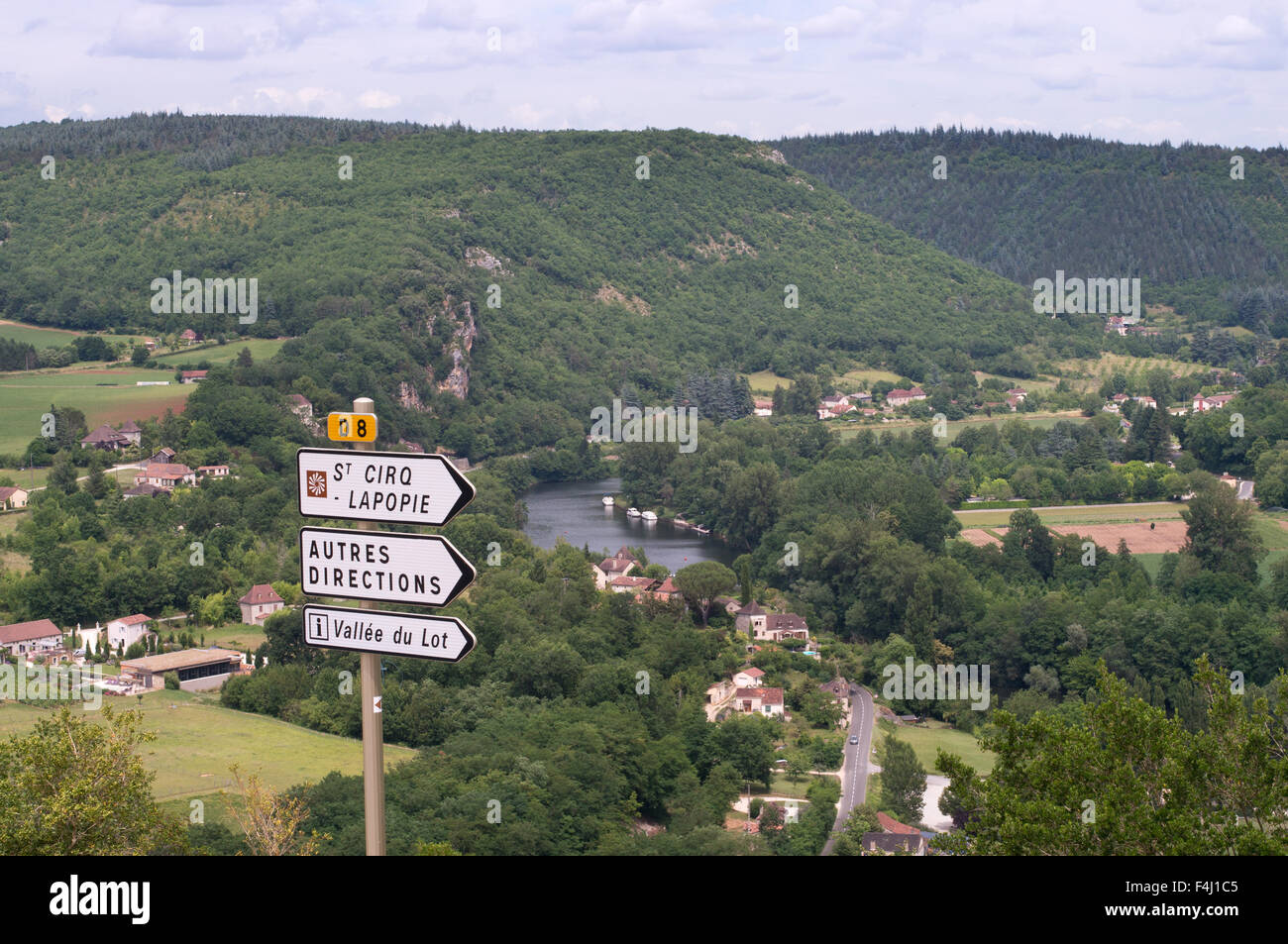 The Lot valley seen from above the village of Saint-Cirq-Lapopie,  Midi-Pyrénées , France, Europe Stock Photo