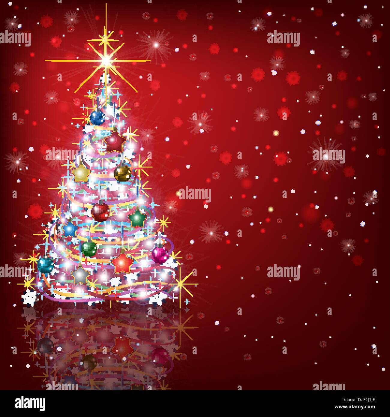 red background with Christmas tree and decorations Stock Vector Image & Art - Alamy
