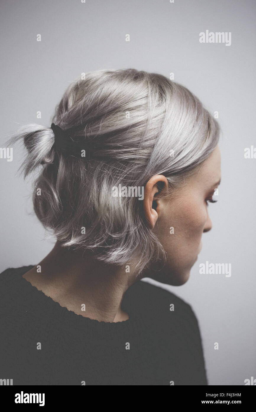 Contemporary hipster girl with silver gray hair Stock Photo