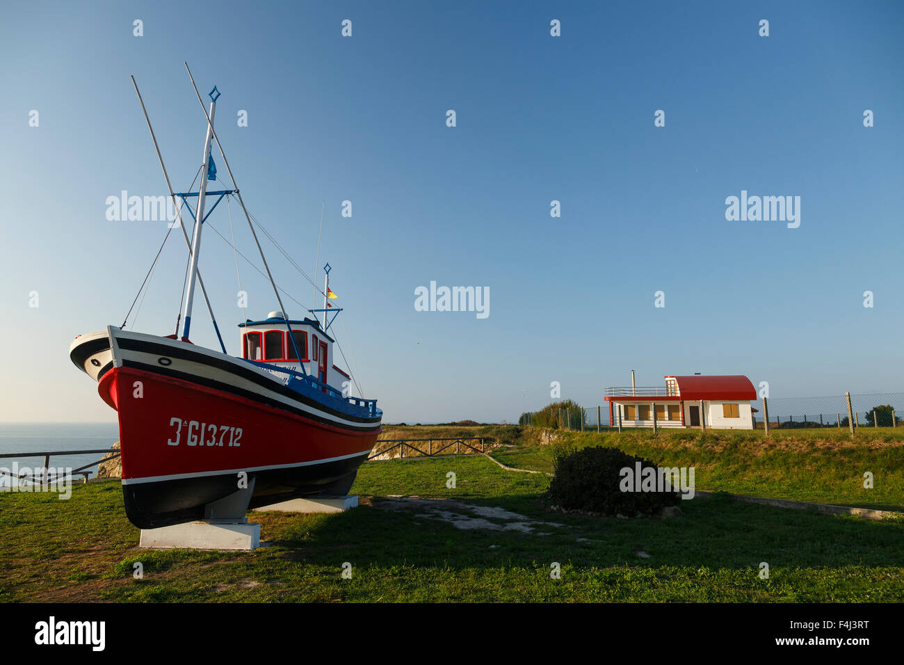 Boat and house. Vidio cape. Cudillero. Cantabrian Sea. Asturias provence. Spain. Europe Stock Photo