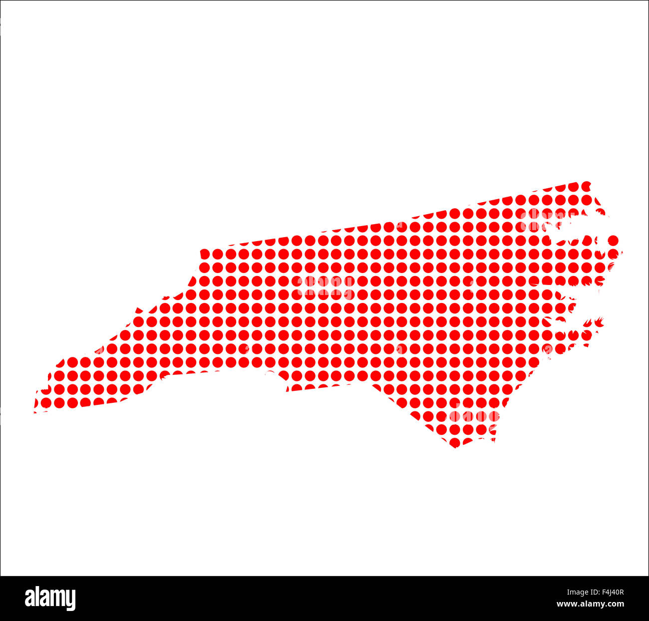 A map of the state of North Carolina created from a series of red dots ...