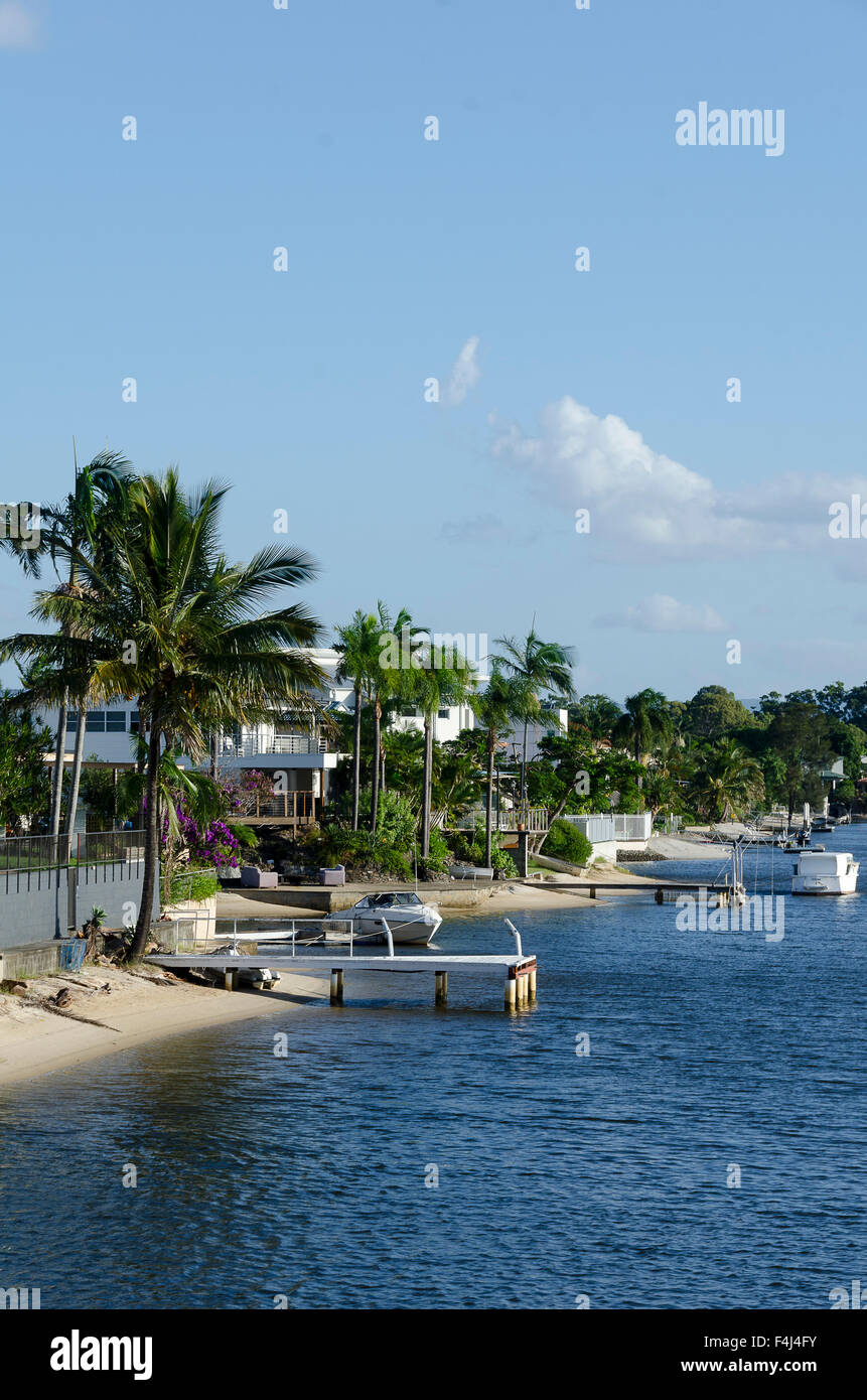 Houses by canal, Surfers Paradise, Gold Coast, Queensland, Australia