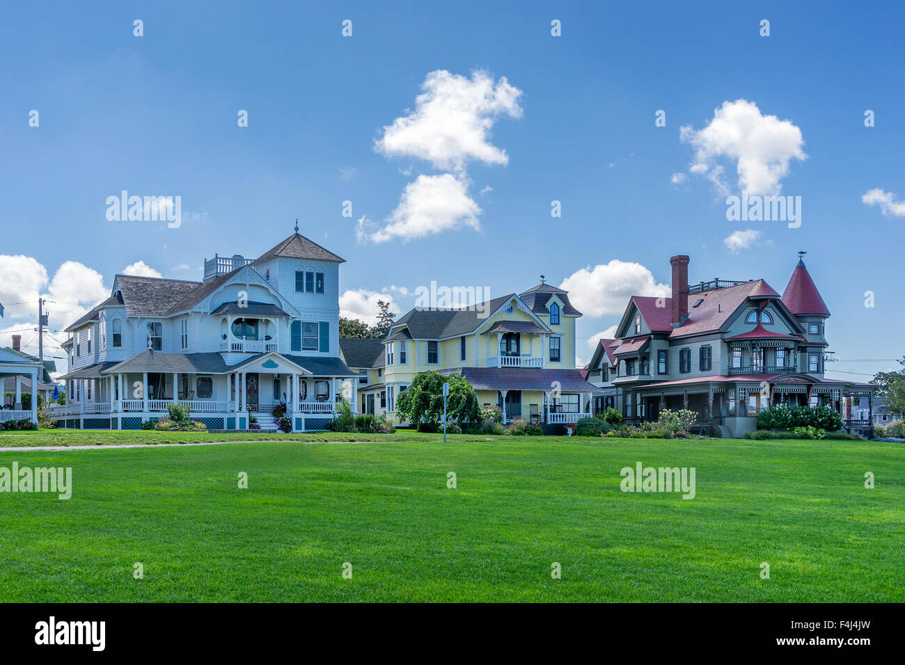 Colorful Houses in Oak Bluffs on Marthas Vinyard Stock Photo