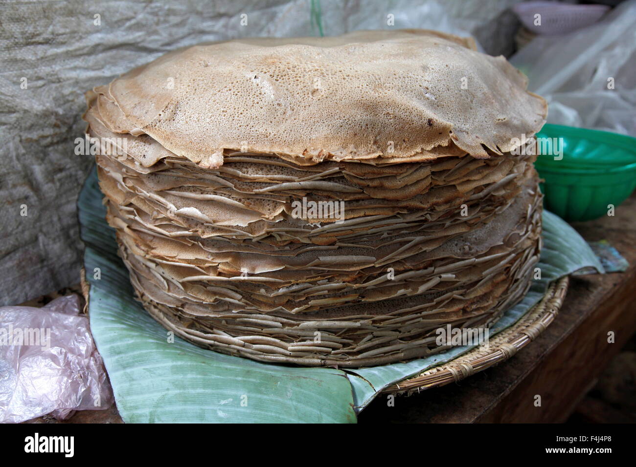A plate with injera, made of teff flour, the national dish and staple