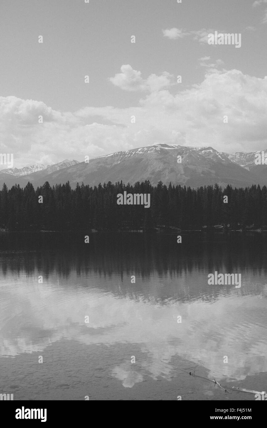 Black and white landscape of Jasper, Canada Stock Photo