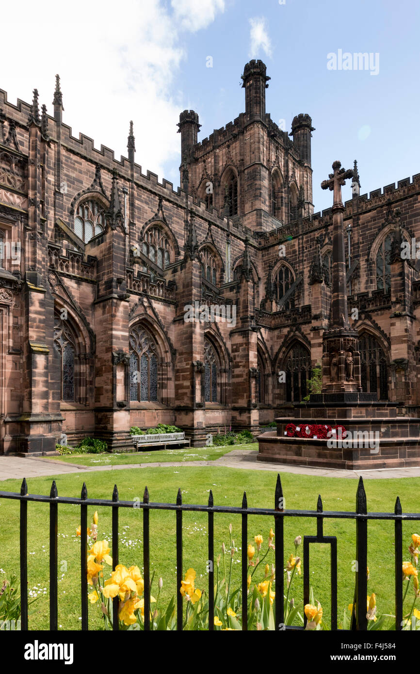 Chester Cathedral, tower from Southwest, Chester, Cheshire, England, United Kingdom, Europe Stock Photo