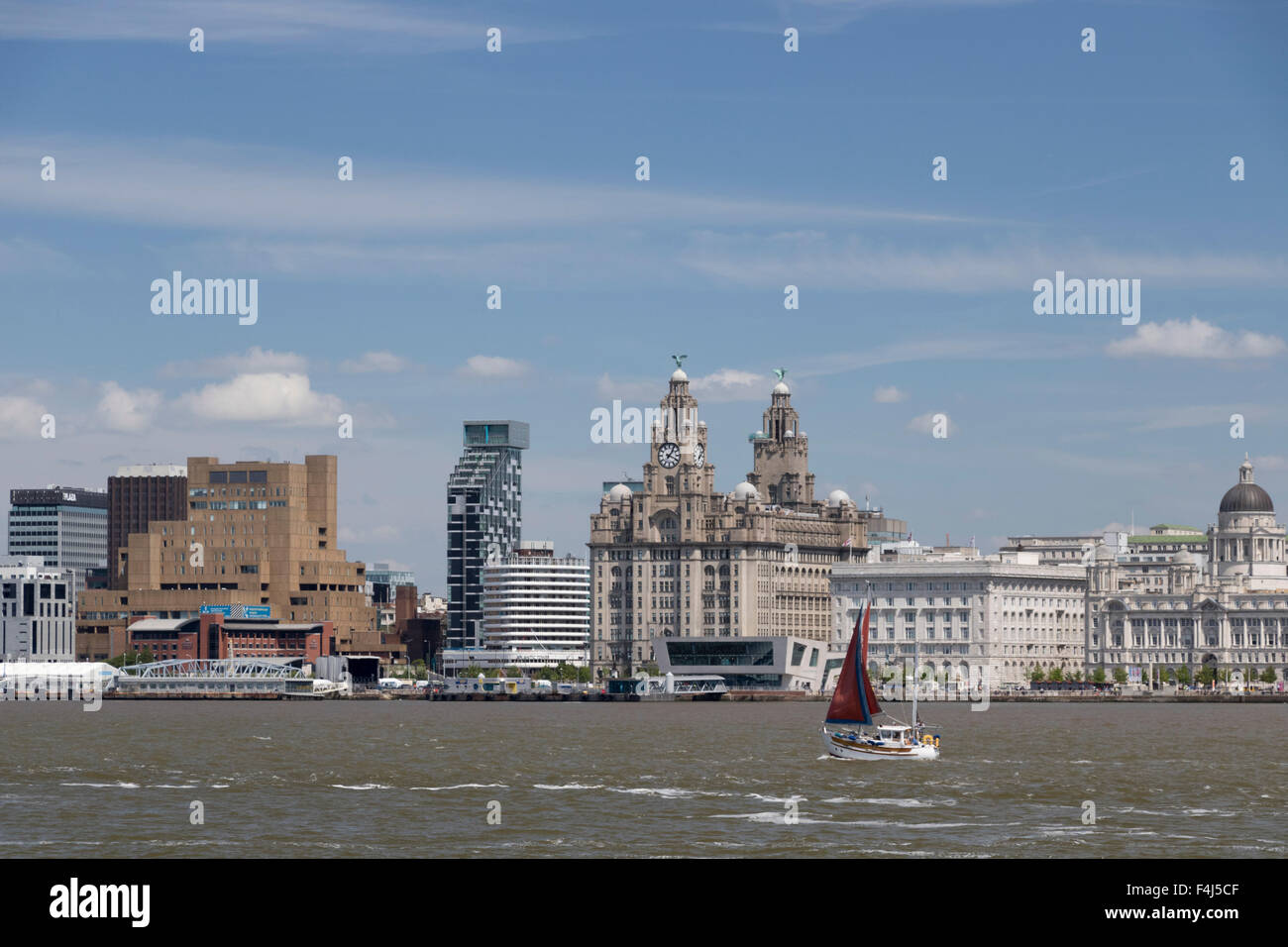 The Royal Liver Building from the Mersey, UNESCO World Heritage Site, Liverpool, Merseyside, England, United Kingdom, Europe Stock Photo