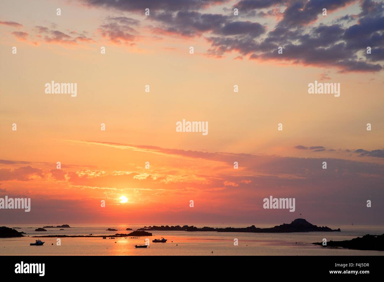 Sunset at Cobo Bay, Guernsey, Channel Islands, United Kingdom, Europe Stock Photo