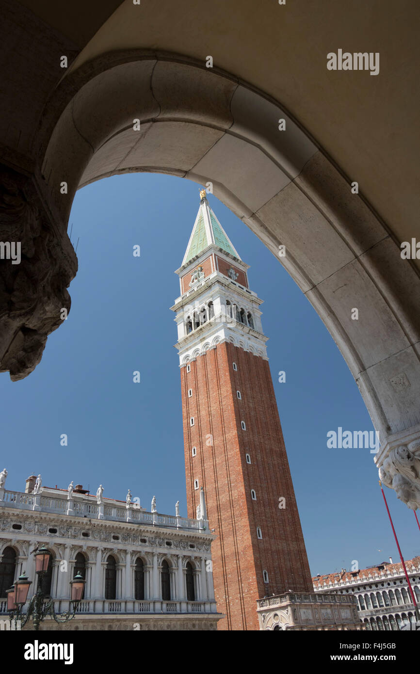 Campanile from Doge's Palace, Venice, UNESCO World Heritage Site, Veneto, Italy, Europe Stock Photo