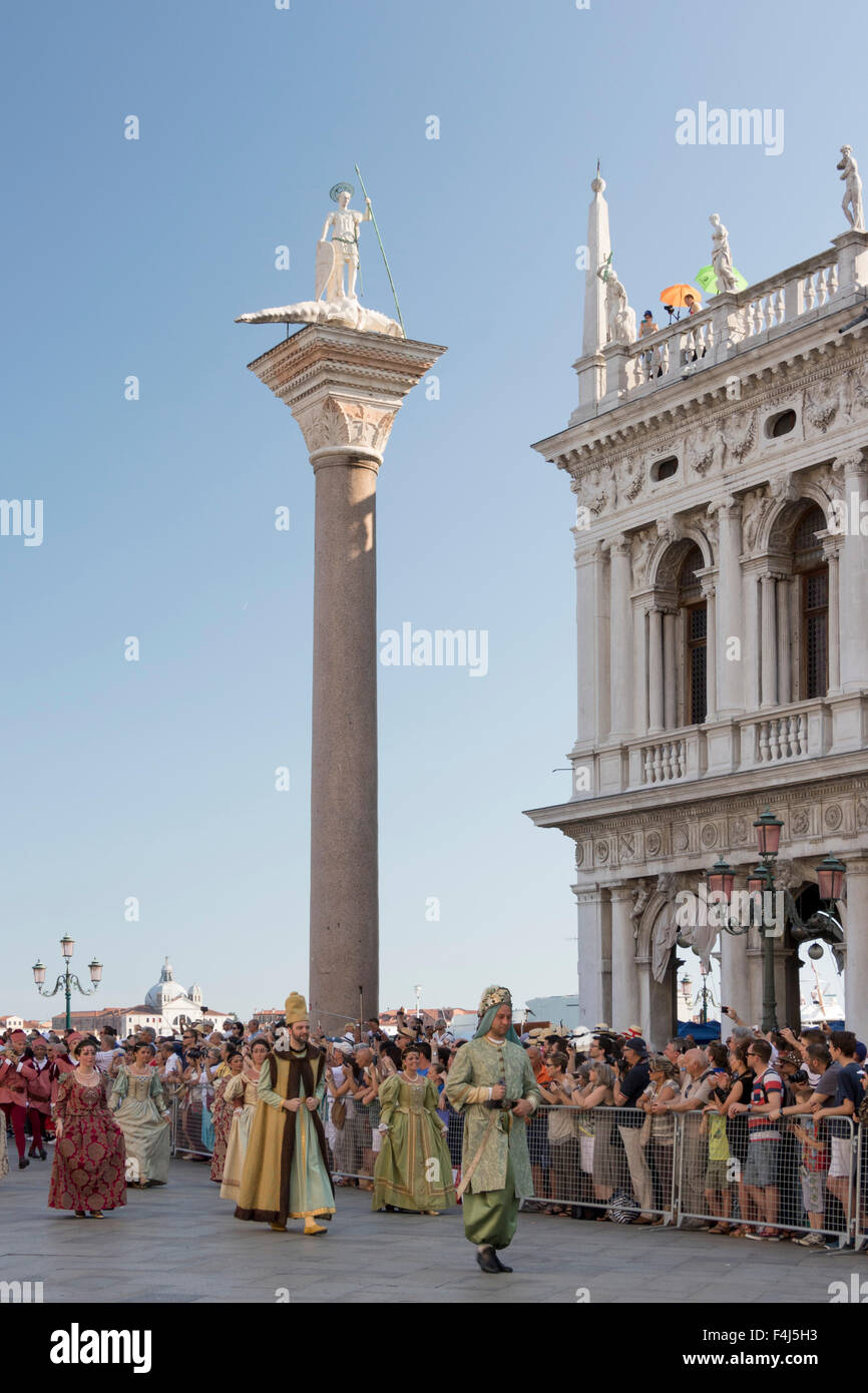 Medieval pageant in Little St. Mark's Square, Venice, UNESCO World Heritage Site, Veneto, Italy, Europe Stock Photo