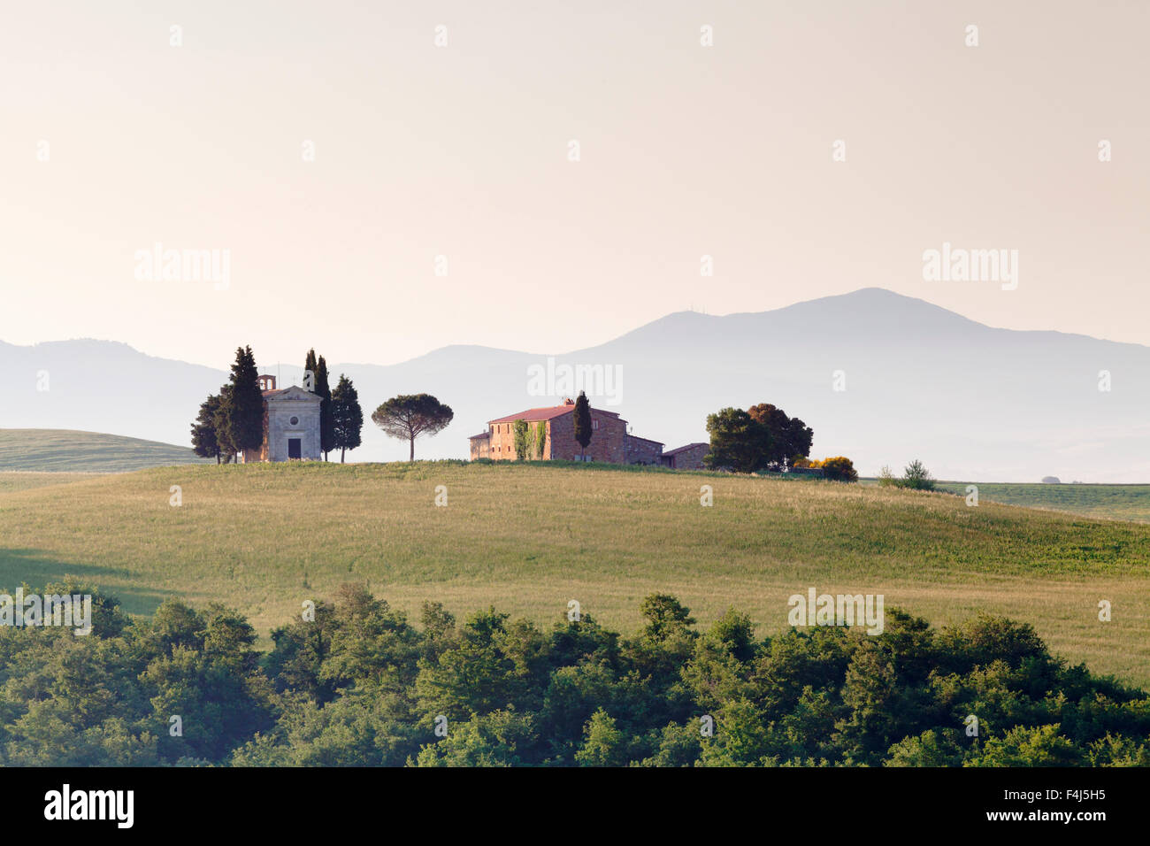 Capella di Vitaleta, Val d'Orcia (Orcia Valley), UNESCO World Heritage Site, Siena Province, Tuscany, Italy, Europe Stock Photo