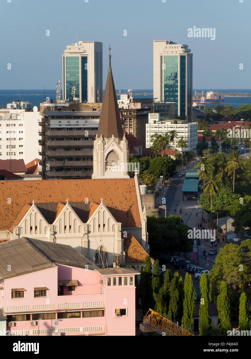 St. Joseph's Cathedral and modern buildings, Dar es Salaam, Tanzania, East Africa, Africa Stock Photo