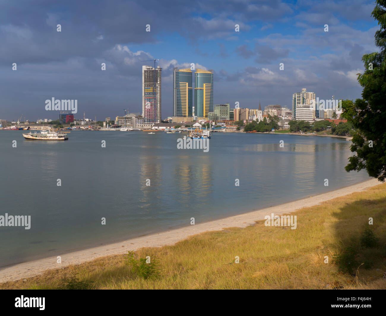 Harbour with city skyline, Dar es Salaam, Tanzania, East Africa, Africa Stock Photo