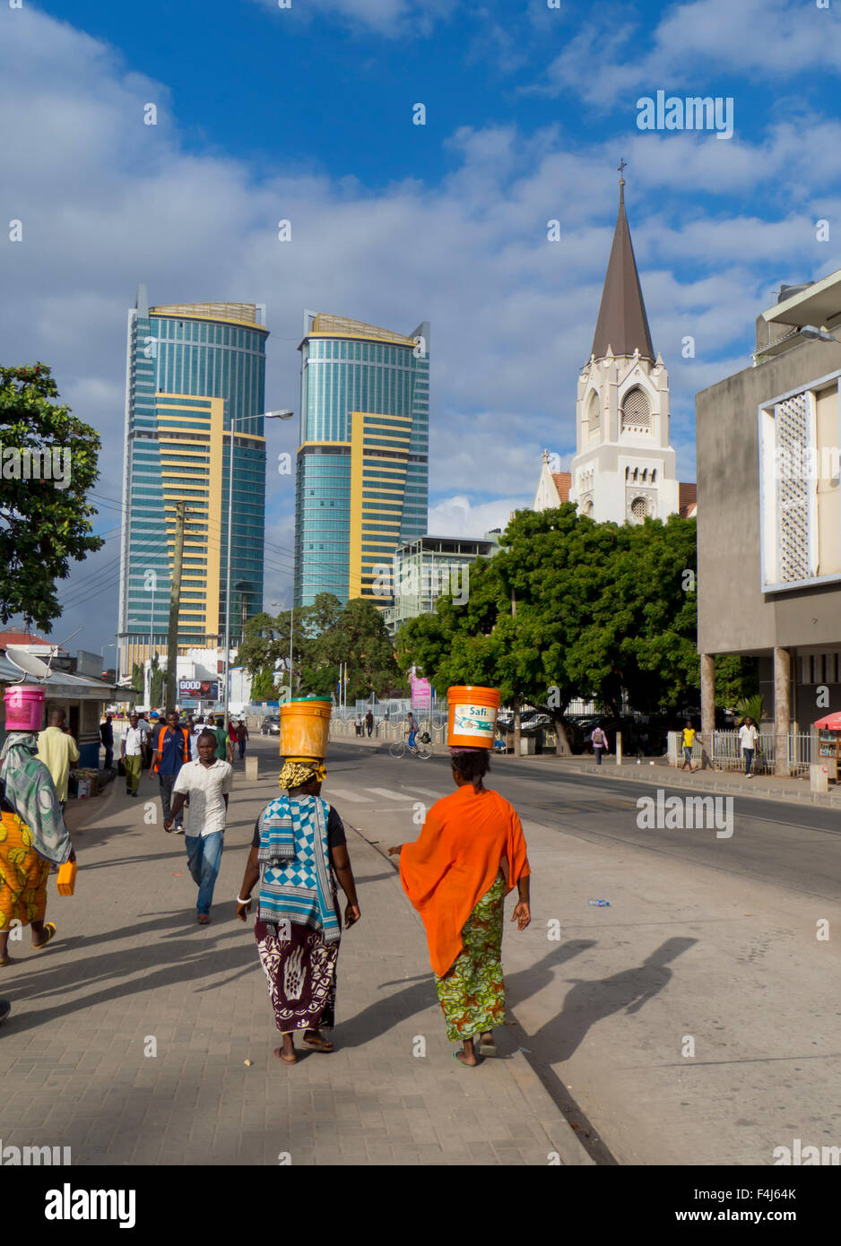 Waterfront road and St. Joseph's Cathedral, Dar es Salaam, Tanzania, East Africa, Africa Stock Photo