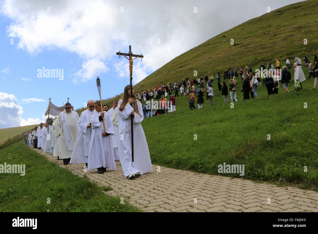 Blessed Sacrament procession, Shrine of Our Lady of La Salette, La Salette-Fallavaux, Isere, France Stock Photo