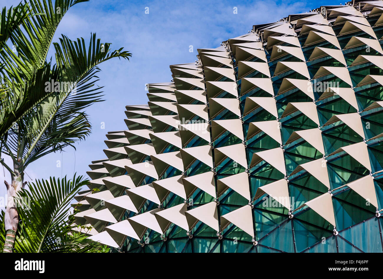 Singapore, detail view of the aluminium sunshade ornamented roof of the performance arts complex Esplanade, Theatres on the Bay Stock Photo