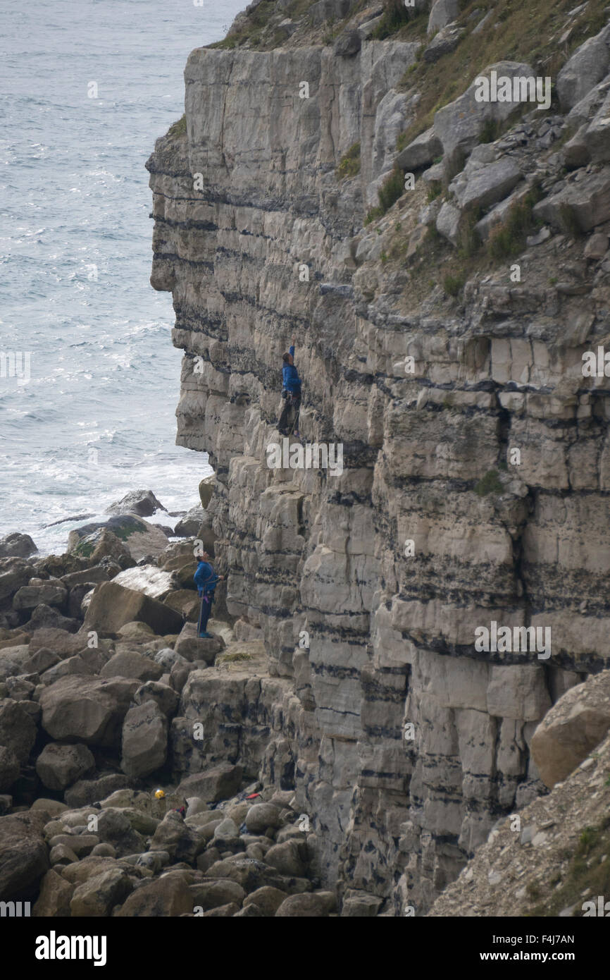Rock Climber  in Portland Dorset  uk Stock Photo