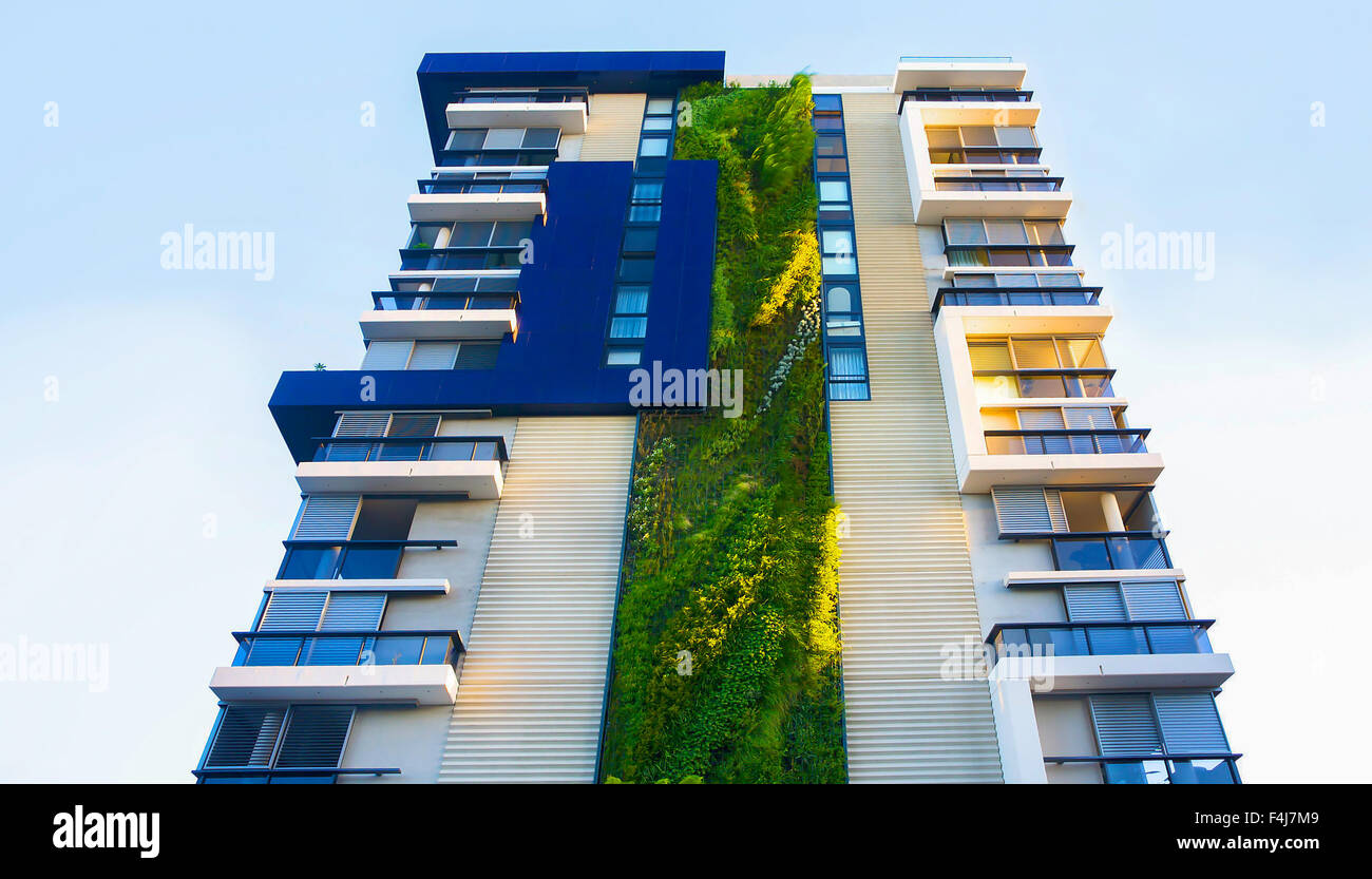 Patrick Blanc, a French botanist, has created his tallest vertical garden at a residential development in Sydney. Stock Photo