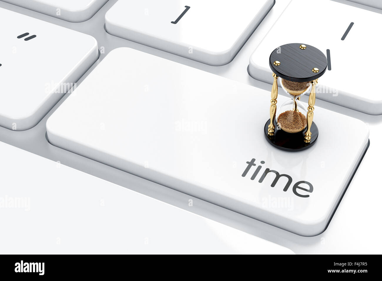 3d illustration of sandglass on the computer keyboard. Time concept ...