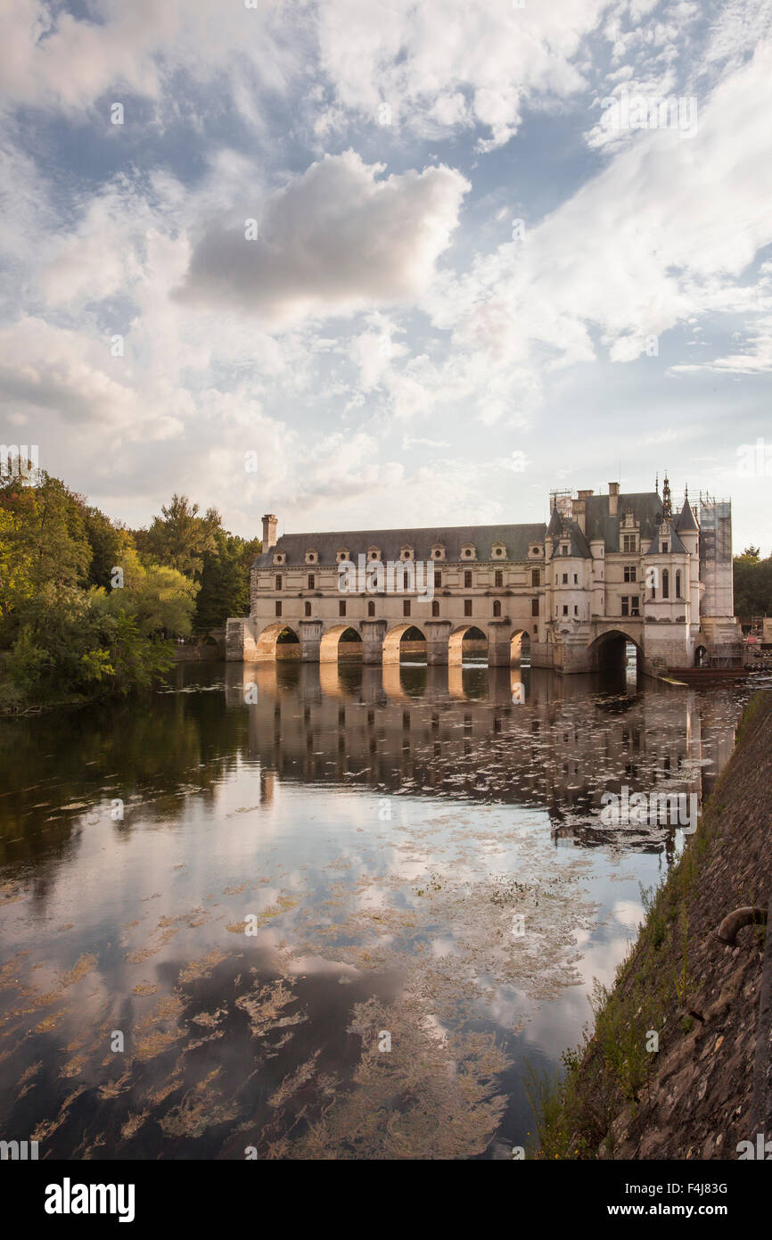 The magnificent Chateau of Chenonceau across the river Cher, Indre-et-Loire, Centre, France, Europe Stock Photo