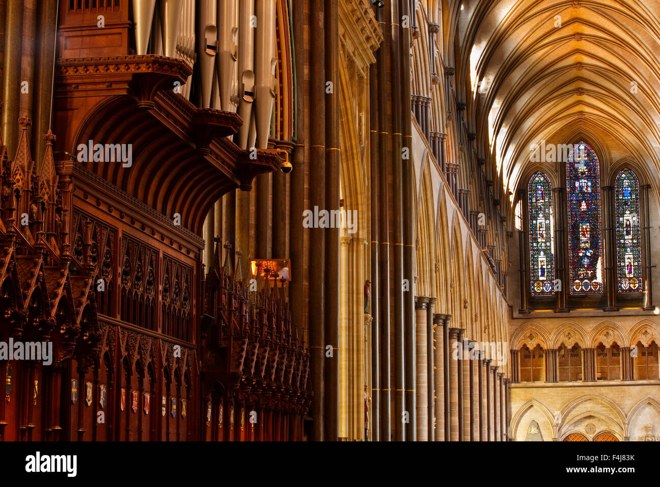 The magnificent nave of Salisbury Cathedral, Salisbury, Wiltshire, England, United Kingdom, Europe Stock Photo