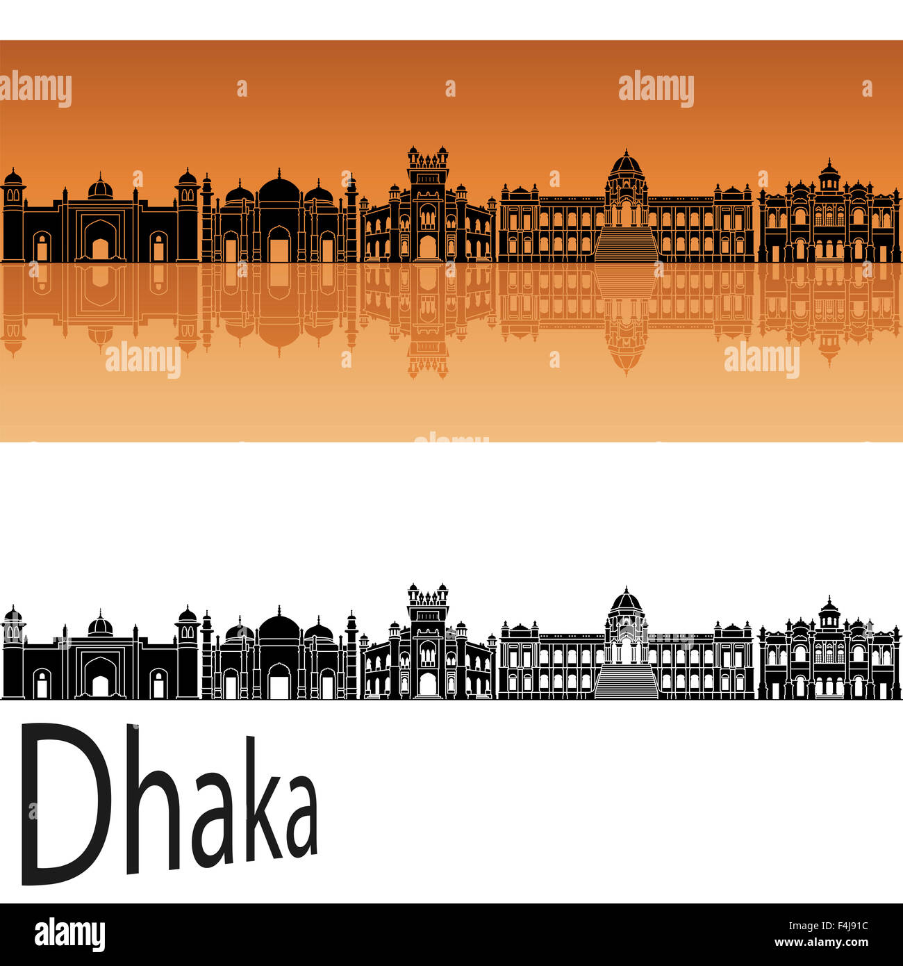 Dhaka skyline in orange background in editable vector file Stock Photo