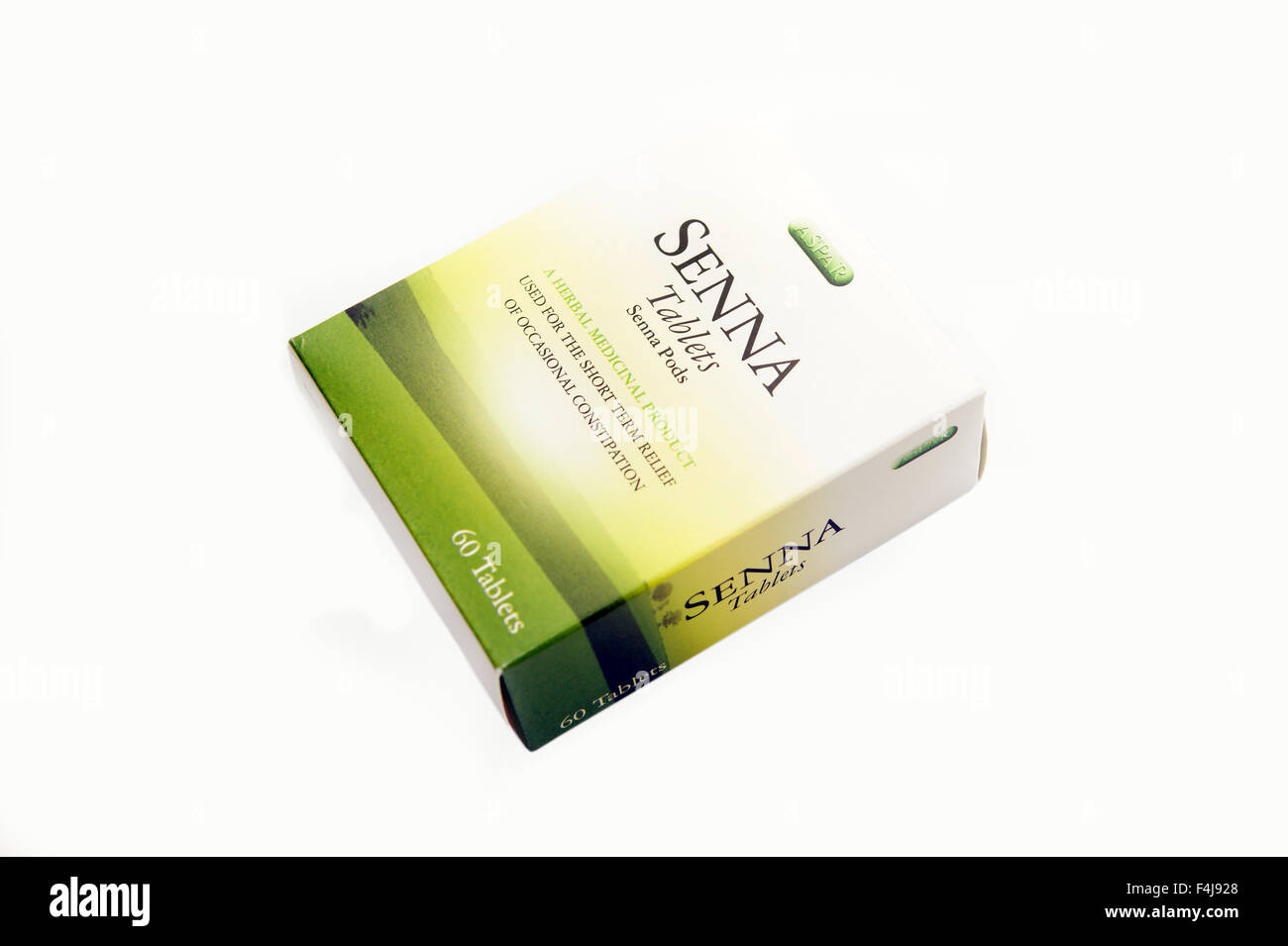 Box of senna tablets (senna pods) a herbal medicinal product for the short term relief of constipation Stock Photo