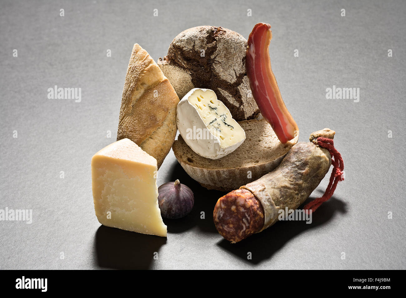 Bread and charcuterie, still life. Stock Photo