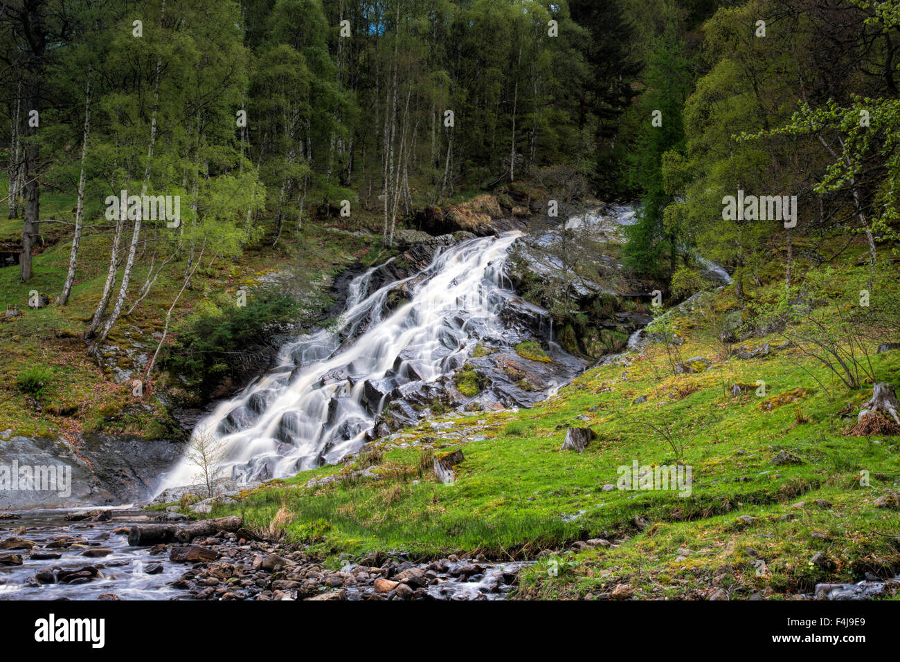 The Waterfall of Allt Mor Burn, at Kinloch Rannoch, Highland Perthshire. Stock Photo