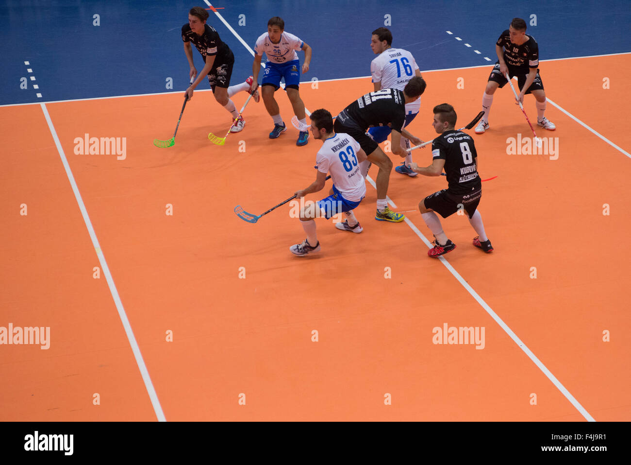 Floorball men match in the hall Stock Photo Alamy