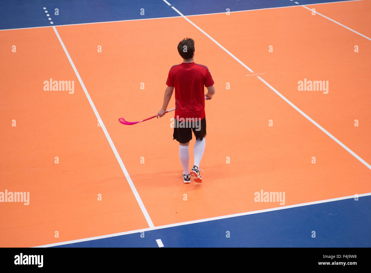 Floorball men match in the hall Stock Photo Alamy