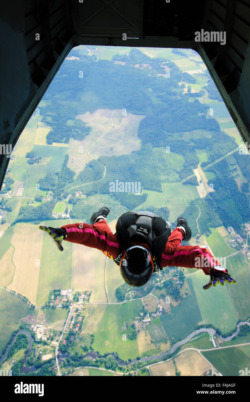 Parachute jumper in the sky, Sweden Stock Photo Alamy