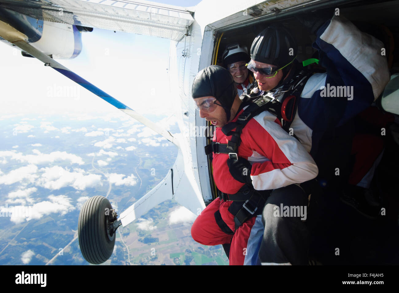 A terrified man about to make a parachute jump, Sweden Stock Photo Alamy