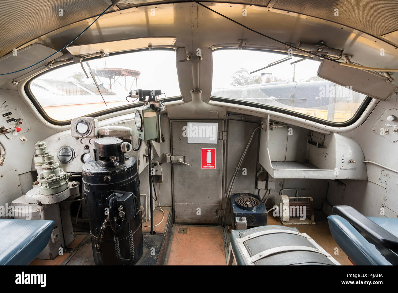 Driver cabin of a diesel locomotive Stock Photo