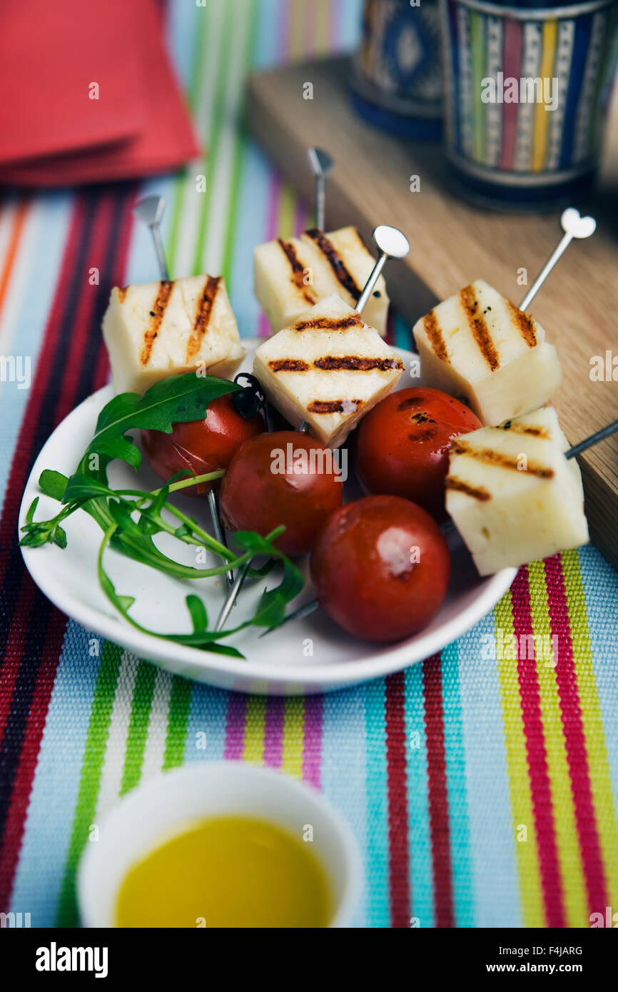 Grilled Halloumi and tomatoes, Sweden Stock Photo Alamy