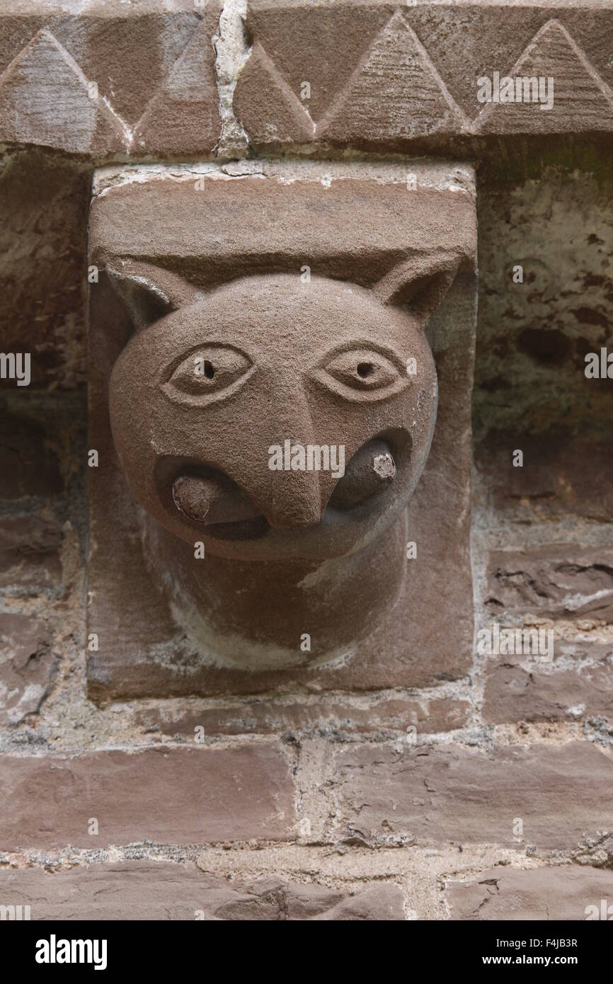 Carved Animal Head Corbel, Kilpeck Church, Herefordshire, England Stock Photo