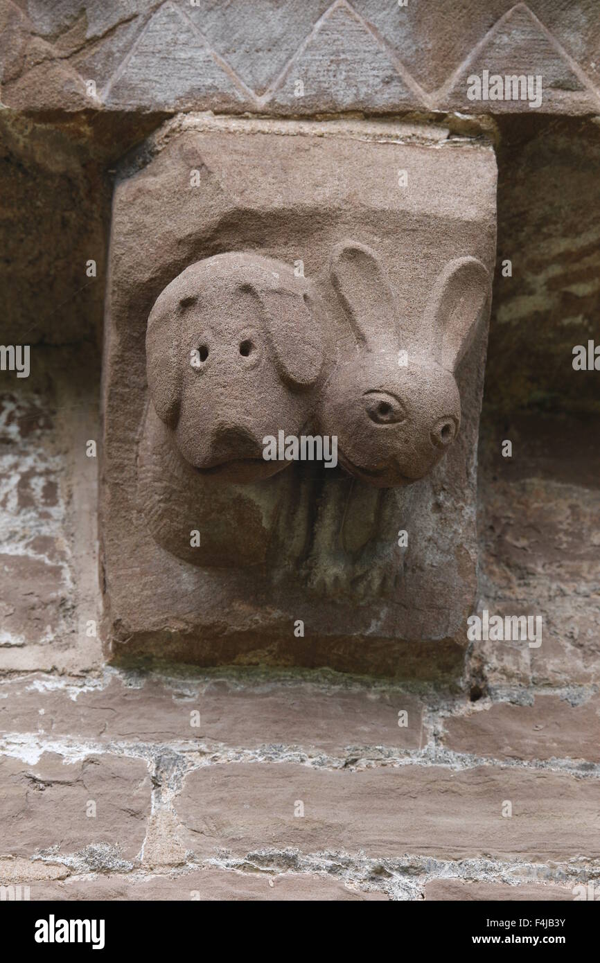 Hare and Hound Corbel, Kilpeck Church, Herefordshire, England Stock Photo