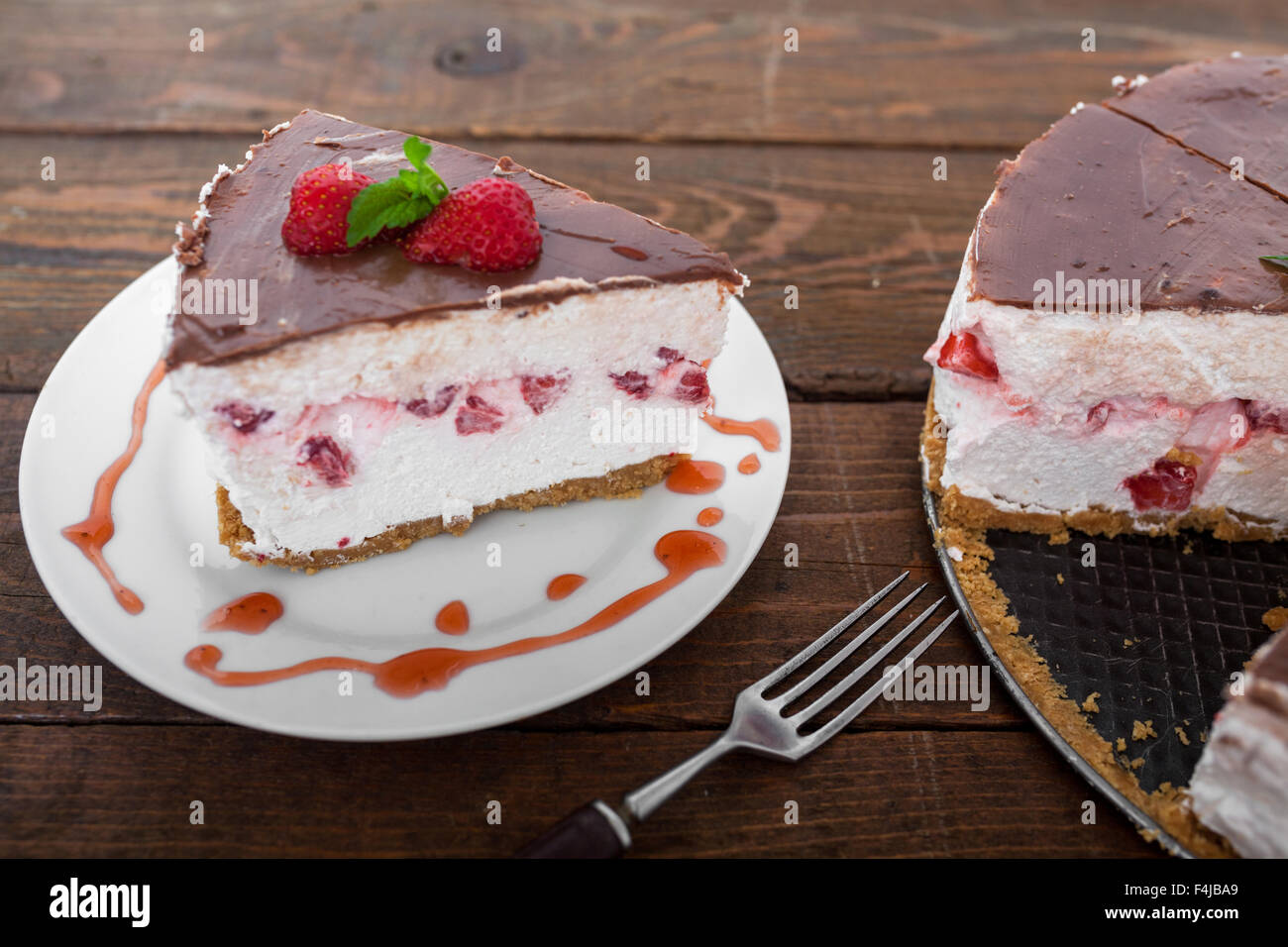 Strawberry Fruit Cake Slice Stock Photo