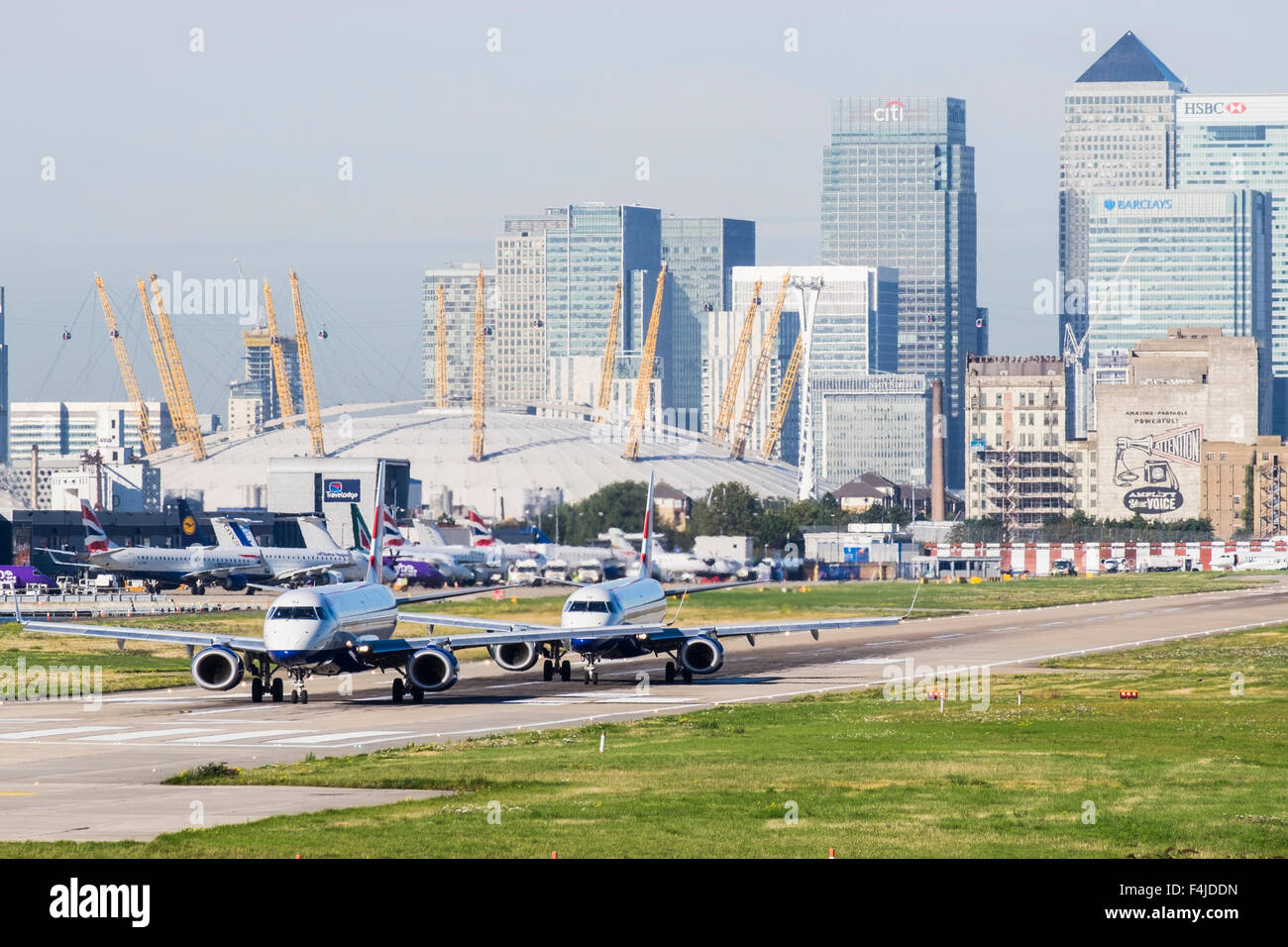 London City Airport aircraft, Docklands, London, England, U.K Stock ...