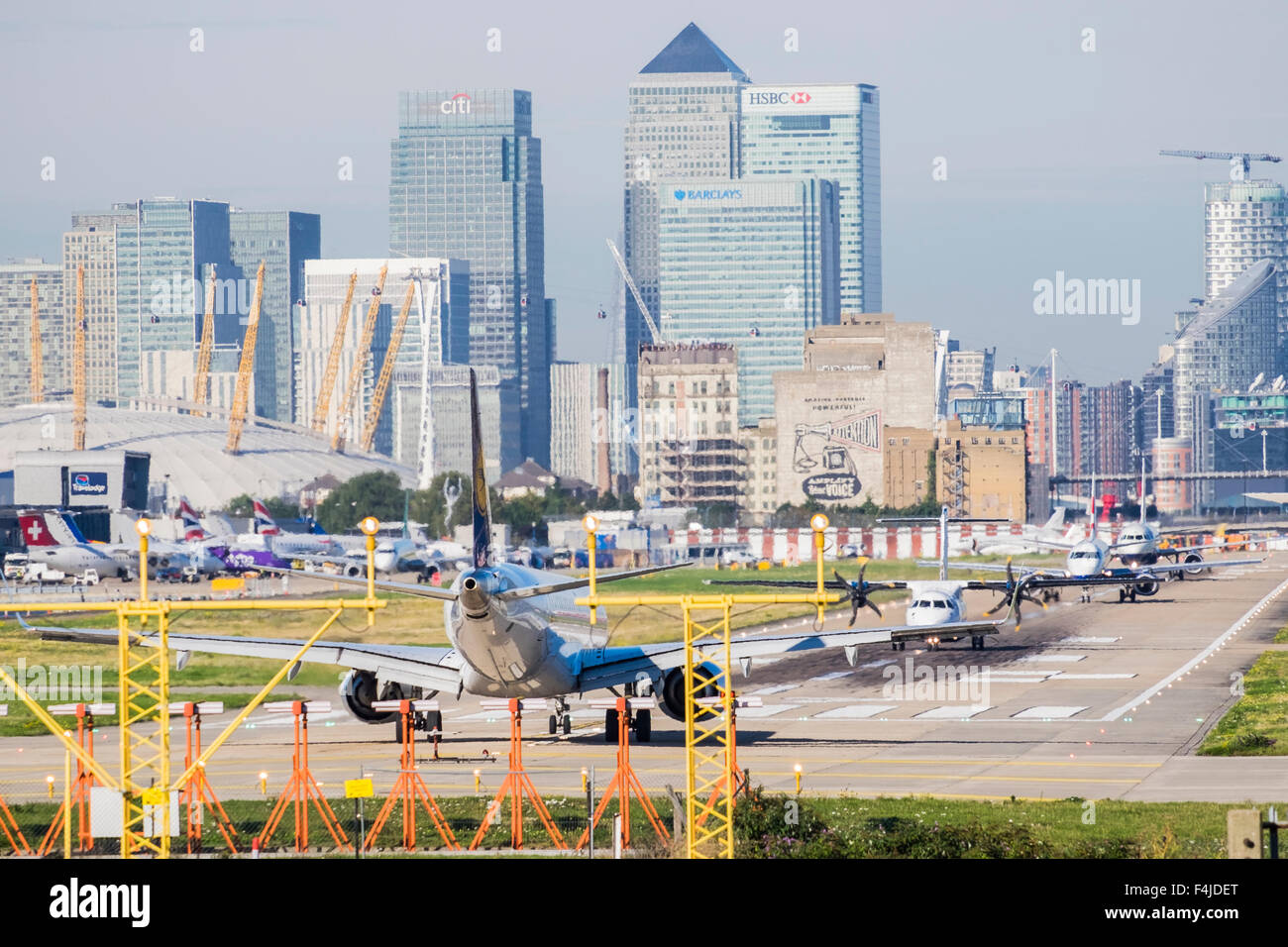 London City Airport aircraft, Docklands, London, England, U.K Stock ...