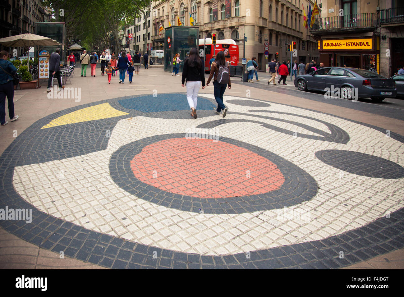 Miro mosaic on La Rambla in Barcelona Stock Photo