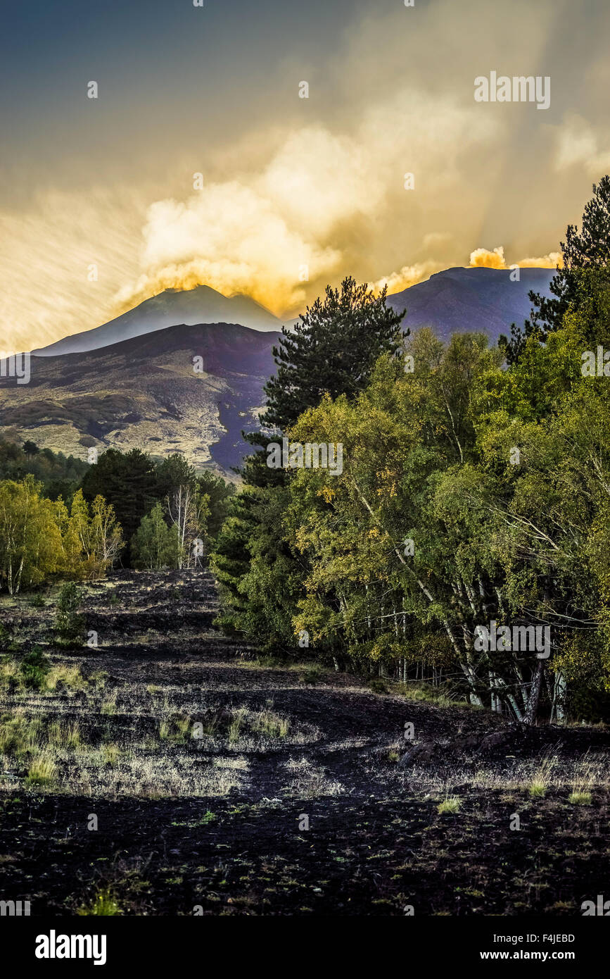 Mount Etna, Sicily. The volcano and the colors of the evening, first