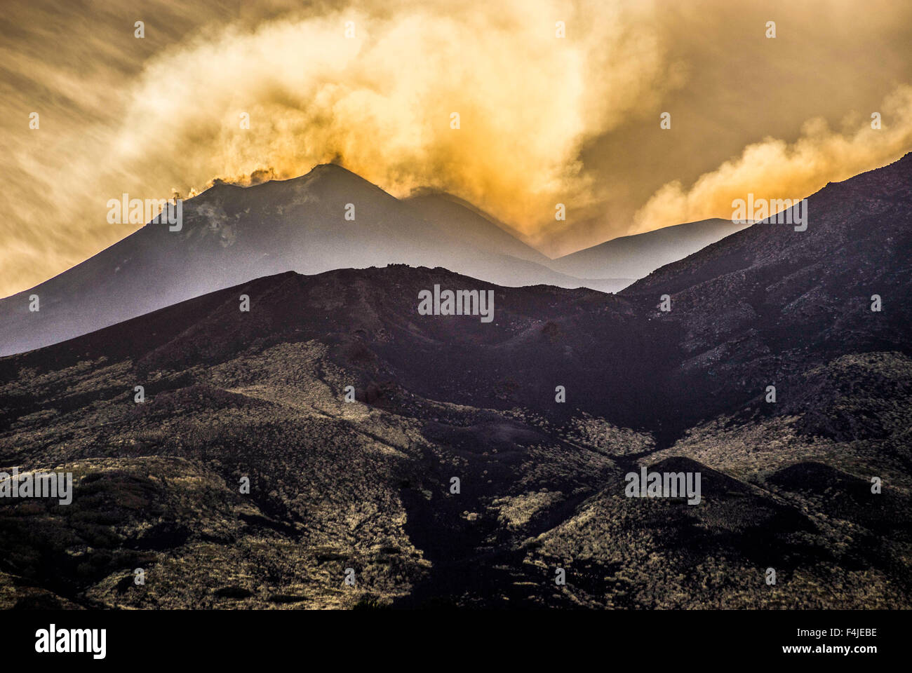 Mount Etna, Sicily. The volcano and the colors of the evening, first