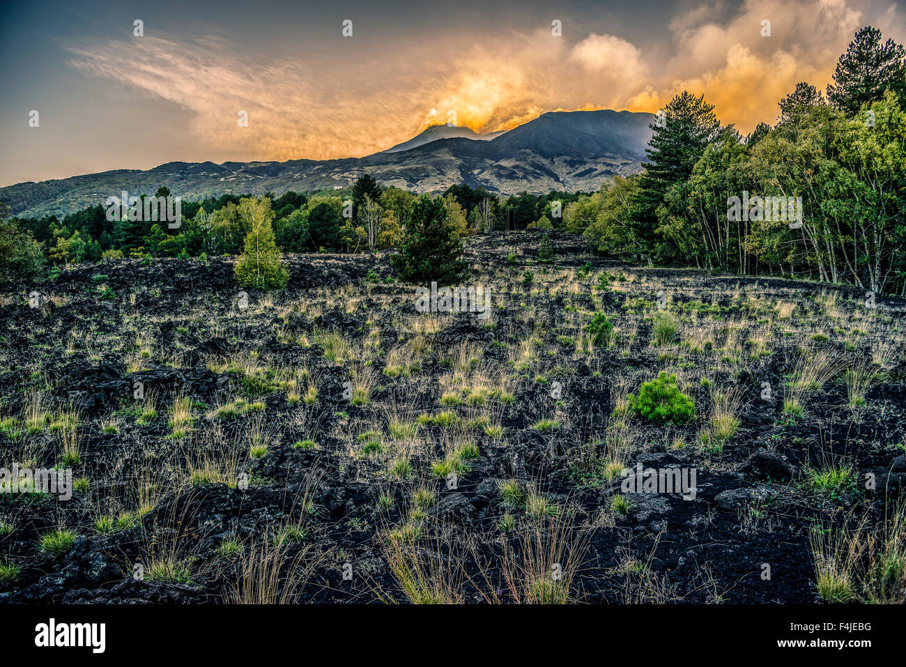 Mount Etna, Sicily. The volcano and the colors of the evening, first
