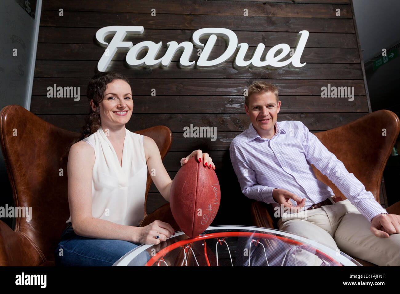 Nigel (right) and Lesley Eccles. Co-founders of online fantasy sports platform, FanDuel. Edinburgh, Scotland. Stock Photo
