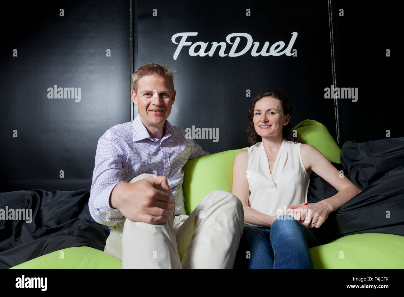 Nigel (left) and Lesley Eccles. Co-founders of online fantasy sports platform, FanDuel. Edinburgh, Scotland. Stock Photo