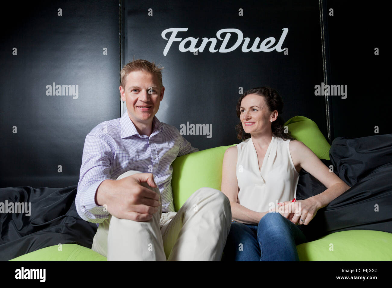 Nigel (left) and Lesley Eccles. Co-founders of online fantasy sports platform, FanDuel. Edinburgh, Scotland. Stock Photo
